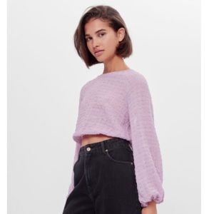 Violet open back blouse from Bershka